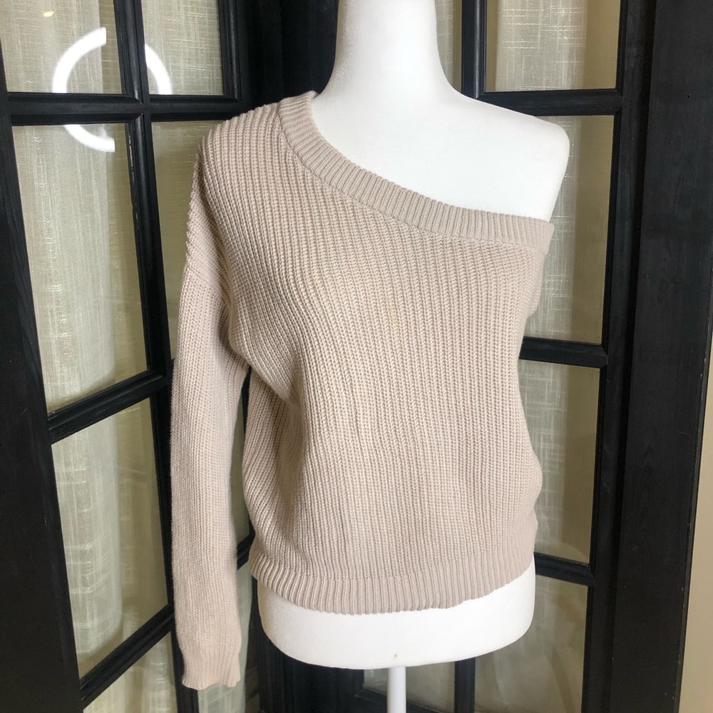 Boutique Brand One-Shoulder Taupe Sweater